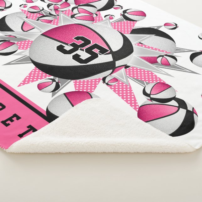 Cobertor Sherpa basquete preto rosa esferas estrelas esportes rapa (3/4)