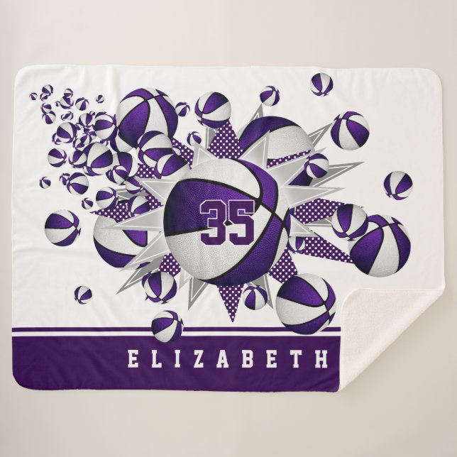 Cobertor Sherpa basquete roxo estrelas estrelas esportes meninas s (Frente (Horizontal))