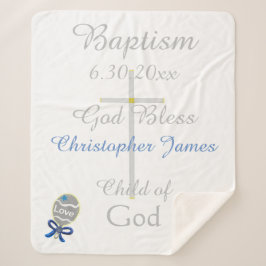 Cobertor Sherpa Batismo Cross Boy Blue Star Rattle Medium