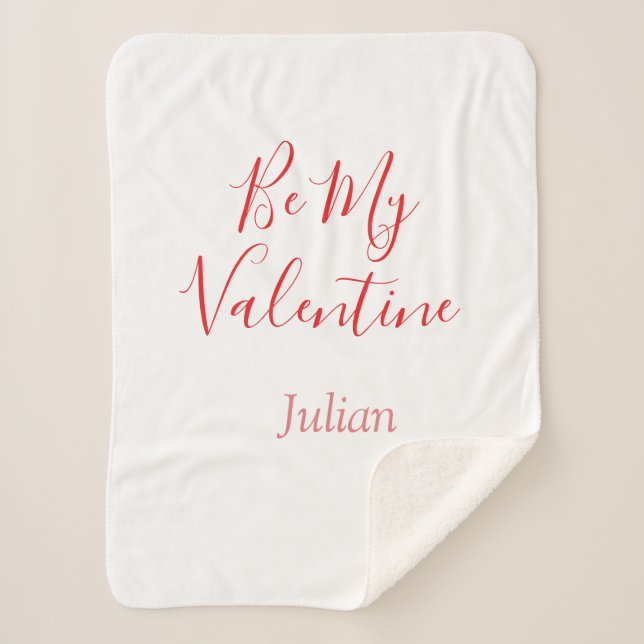 Cobertor Sherpa Be my valentine red name elegant love couple  (Frente)
