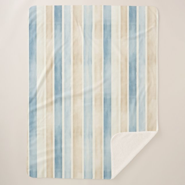 Cobertor Sherpa Beach Blue Cream Stripes (Frente)