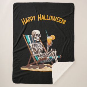 Cobertor Sherpa Beach Lounging Skeleton Halloween