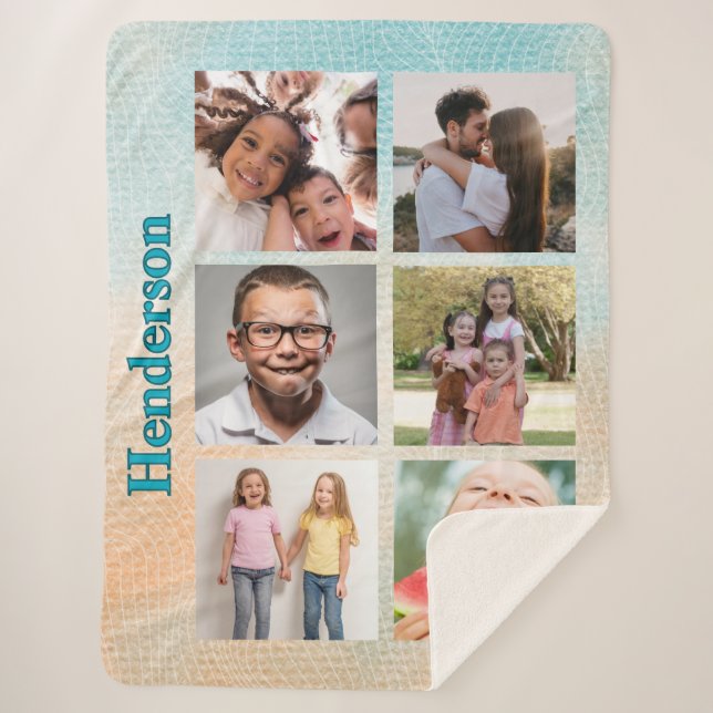 Cobertor Sherpa Beachy Vibes Custom Photo and Family Name (Frente)