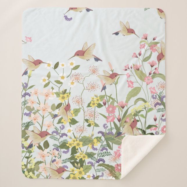 Cobertor Sherpa Beautiful hummingbird in sweet floral flower garde (Frente)