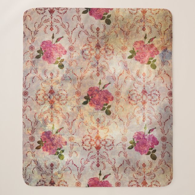 Cobertor Sherpa Beautiful seamless pink rose pattern grunge old st (Frente)
