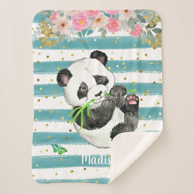 Cobertor Sherpa Bebê Adorável Personalizado, Panda Sherpa Blanket (Frente)