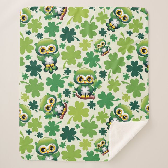 Cobertor Sherpa Bebê Coruja Fofo St Patrick Cartoon (Frente)