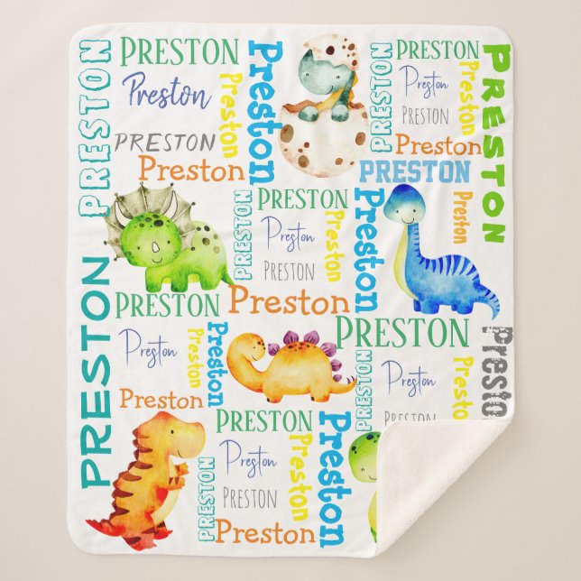 Cobertor Sherpa Bebê dinossauro nome personalizado de meninos (Frente)