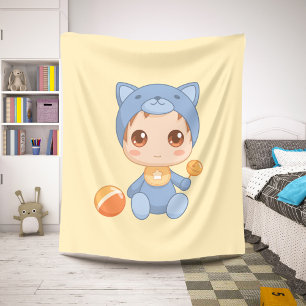 Cobertor Sherpa Bebê Menina Gato Jumpestuque Amarelo