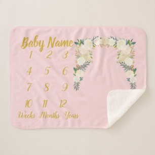 Cobertor Sherpa Bebê Menina Rosa Milestone Folheto - Presente Per