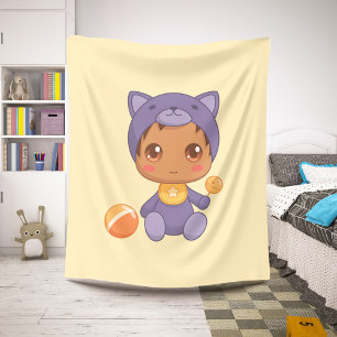 Cobertor Sherpa Bebê Menina Roxo Boneco Fato De Gato Amarelo