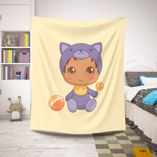 Cobertor Sherpa Bebê Menina Roxo Boneco Fato De Gato Amarelo (Criador carregado)