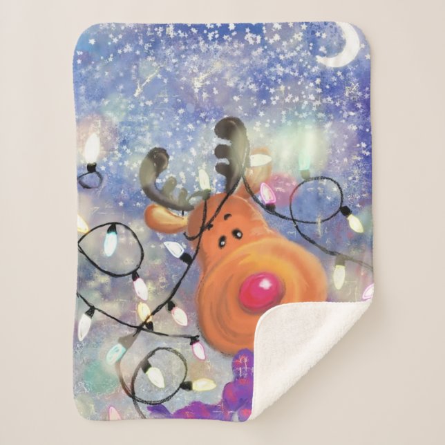 Cobertor Sherpa Bebê Natal Sherpa Blanket Gift Happy Reindeer (Frente)