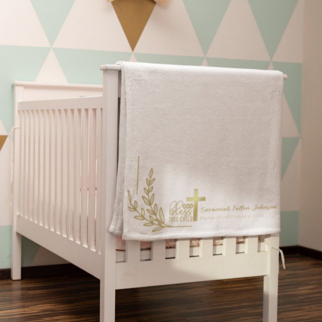 Cobertor Sherpa Bebê personalizado batismo Dourado Cruz Floral (Criador carregado)