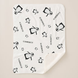 Cobertor Sherpa Bebê personalizado Pinguim branco preto