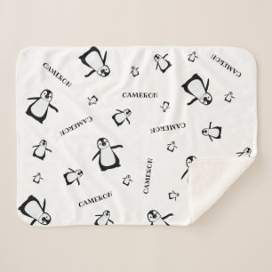 Cobertor Sherpa Bebê personalizado Pinguim branco preto