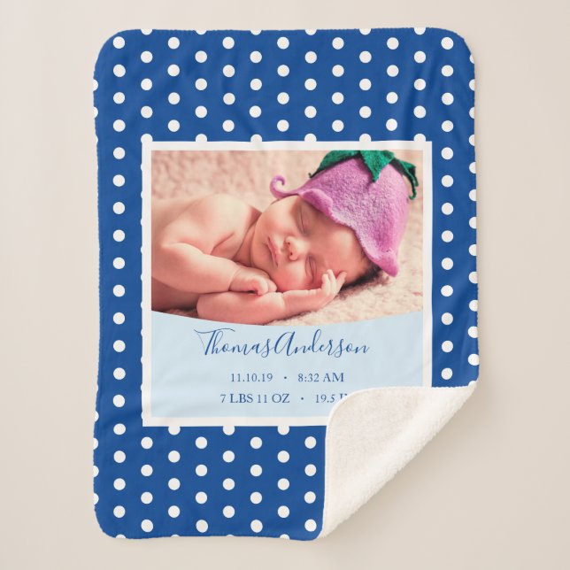 Cobertor Sherpa Bebê recém-nascido com estatísticas de nascimento  (Frente)