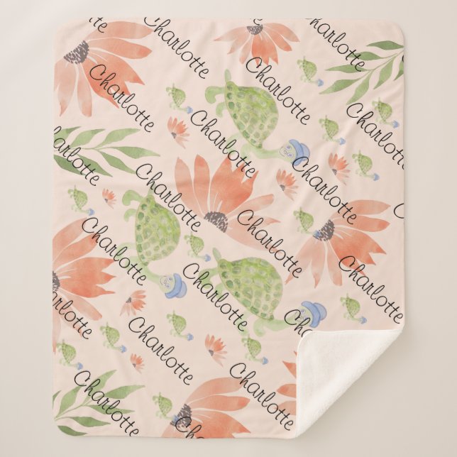 Cobertor Sherpa Bebê-Tartaruga-Cobra-d'água pintada à mão (Frente)