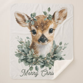 Cobertor Sherpa Bebê Veado Fofo Feliz Natal – Fawn Aquarela