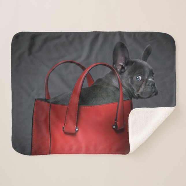 Cobertor Sherpa Bebês Mais Pobres | Buldogue francês Red Hand Bag (Frente (Horizontal))