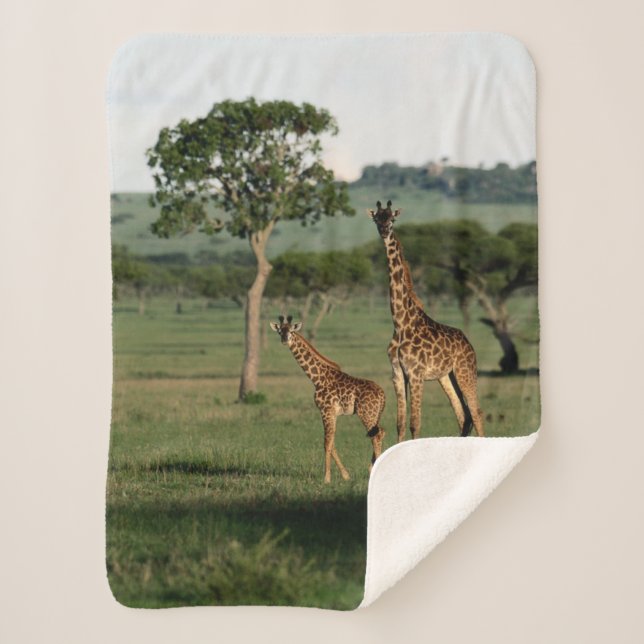 Cobertor Sherpa Bebês Mais Pobres | Giraffe Calf & Mama (Frente)