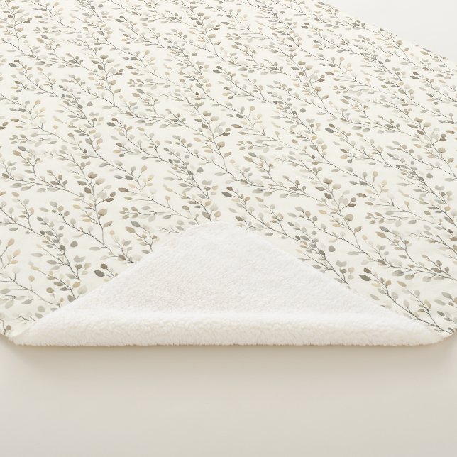 Cobertor Sherpa Bege Creme Cinza Marrom Folhas Botânicas Neutro (3/4)
