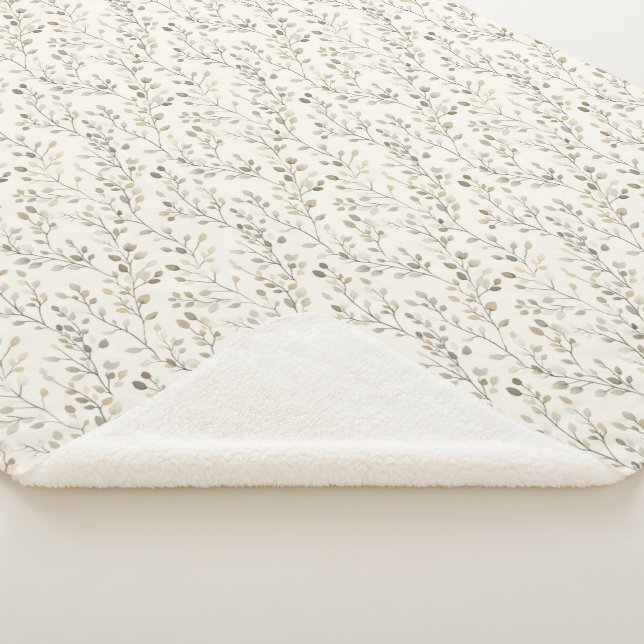 Cobertor Sherpa Beige Cream Gray Brown Botanical Leaves Neutral  (3/4)