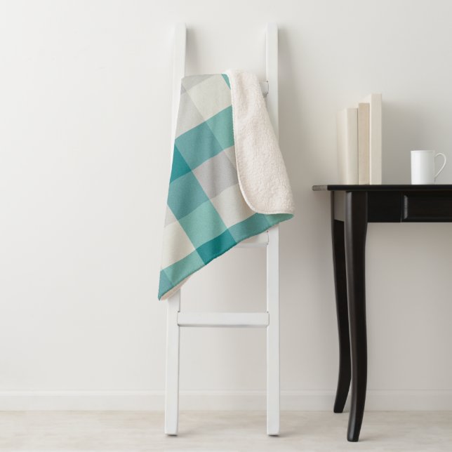 Cobertor Sherpa Beige de Cinza de Turquesa Xadrez russa (In Situ)