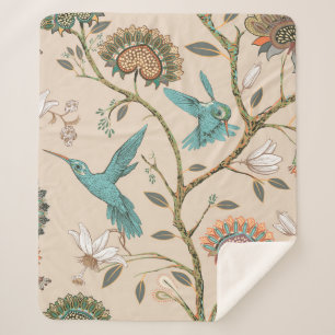 Cobertor Sherpa Beige seamless pattern with stylized flowers and b