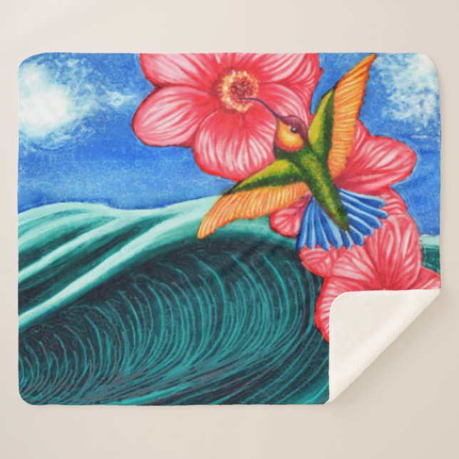 Cobertor Sherpa Beija-flor Oceano (Frente (Horizontal))