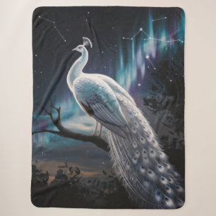 Cobertor Sherpa Bela Aurora Boreal Pavão Branco Cênica