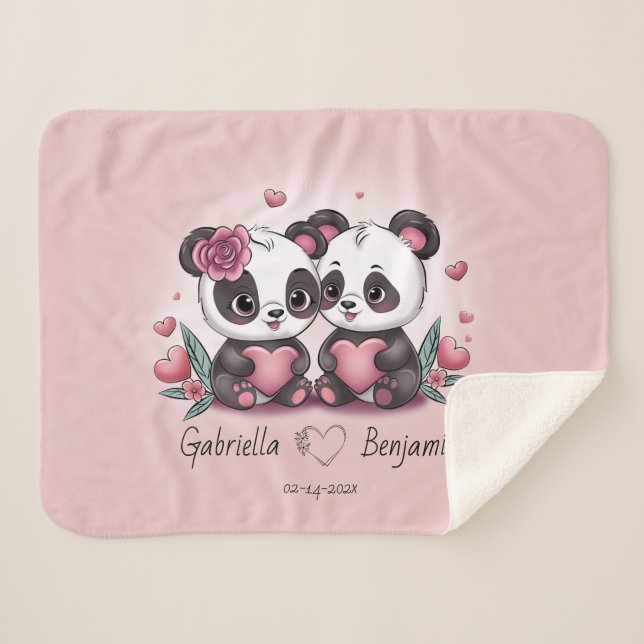 Cobertor Sherpa Bela Caricatura Panda Amava o Dia do Namorados Car (Frente (Horizontal))