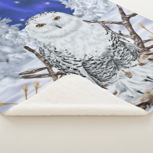 Cobertor Sherpa Bela Coruja Snowy na Impressão de Neve