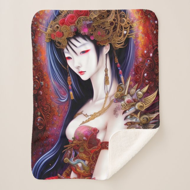 Cobertor Sherpa Bela garota japonesa fantasia gótica triptych (Frente)