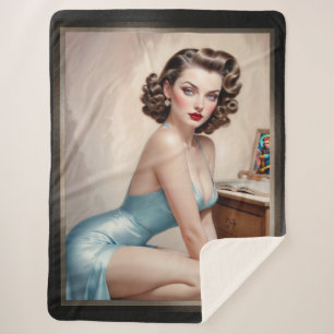 Cobertor Sherpa Bela Menina Elegante Em Cabelo Azul Satin