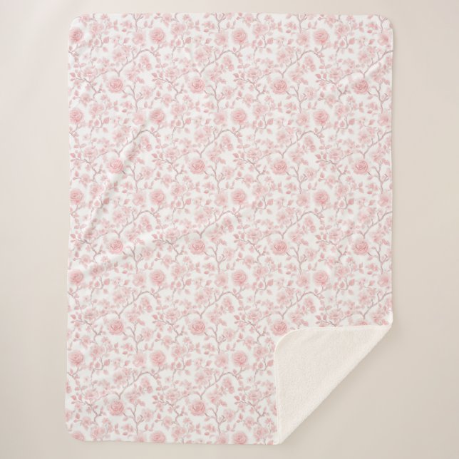 Cobertor Sherpa Belas Rosas Cor-de-Rosa Florais (Frente)