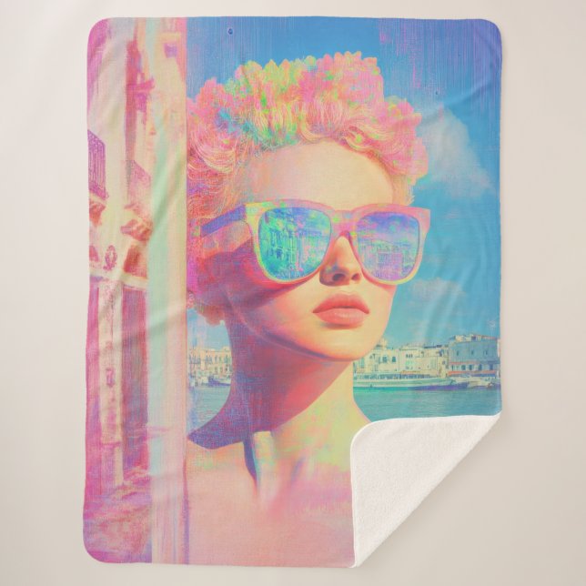 Cobertor Sherpa Beleza Costeira Neon com óculos Solares (Frente)