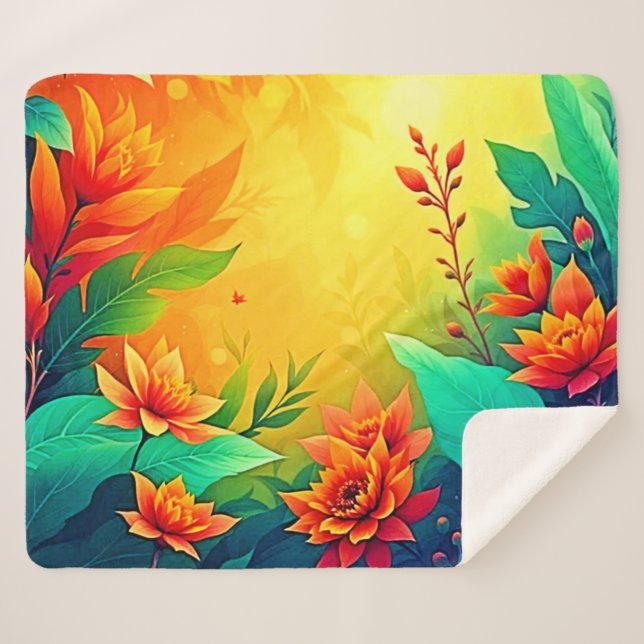 Cobertor Sherpa Beleza Floral Abstrato vibrante (Frente (Horizontal))