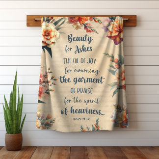 Cobertor Sherpa Beleza Para Ashes, Texto Verde, Cristão Floral