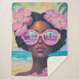 Cobertor Sherpa Beleza tropical em tons de rosa