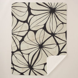 Cobertor Sherpa Belo Black e Cream Floral Blanket