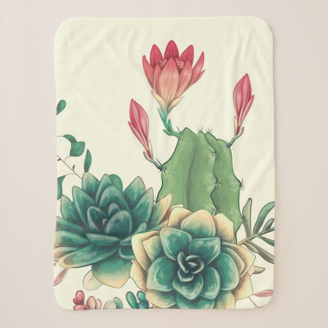 Cobertor Sherpa Belo Cacto Com Flor (Frente)