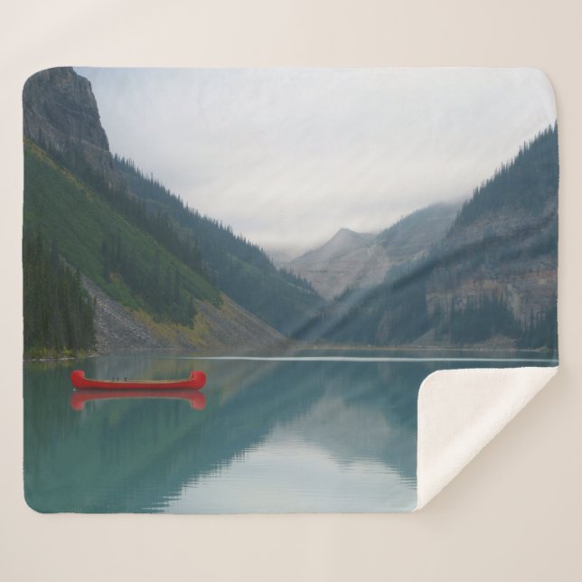 Cobertor Sherpa Belo Lago Peaceful Barco Vermelho Canoeiro (Frente (Horizontal))