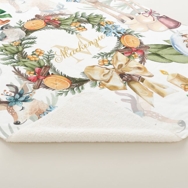 Cobertor Sherpa Belo nome da família Deer Watercolor (3/4)