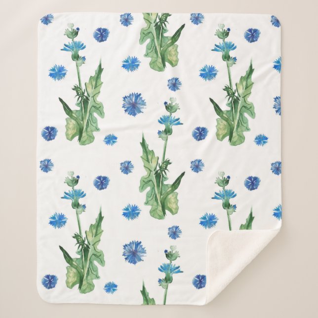 Cobertor Sherpa Belo padrão de flores de aquarela (Frente)