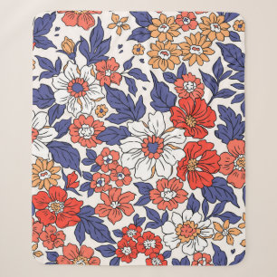 Cobertor Sherpa Belo padrão floral vintage em pequeno realisti
