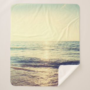 Cobertor Sherpa Belo pôr do sol com mar e praia - Vintage e