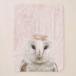 Cobertor Sherpa Berçário Minimalista com Coruja Rosa Pastel
