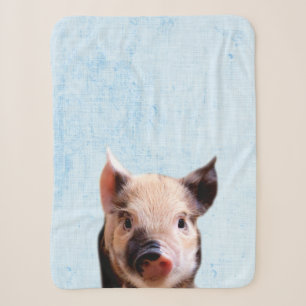 Cobertor Sherpa Berçário Minimalista com Porquinho Azul Pastel Esp
