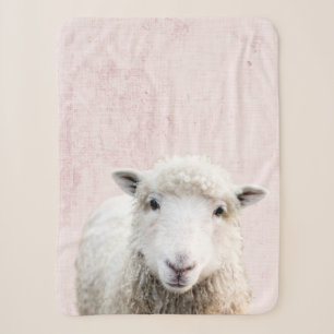 Cobertor Sherpa Berçário Minimalista Rosa Pastel com Ovelha Peekab